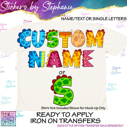 (s11-001) Dinosaur Letters Custom Name Text Iron-On Transfer or Sticker