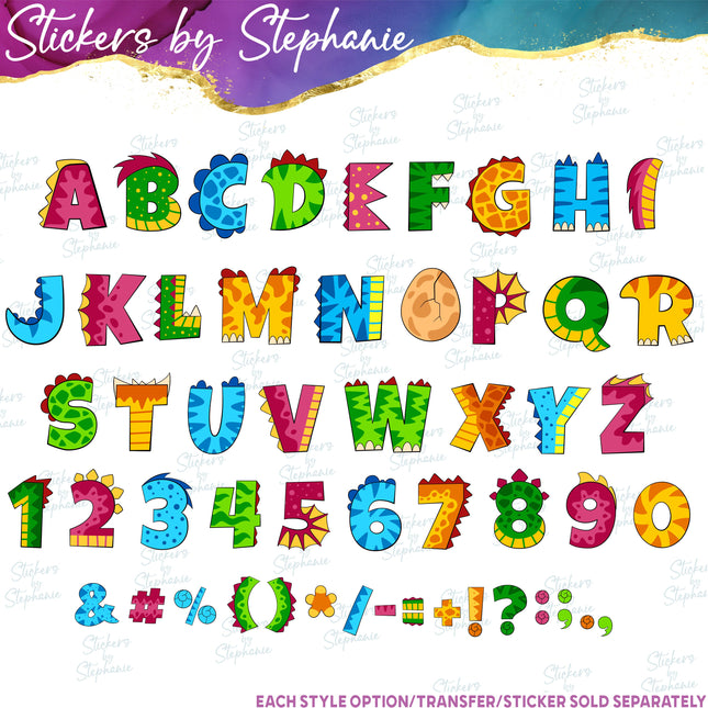 (s11-001) Dinosaur Letters Custom Name Text Iron-On Transfer or Sticker