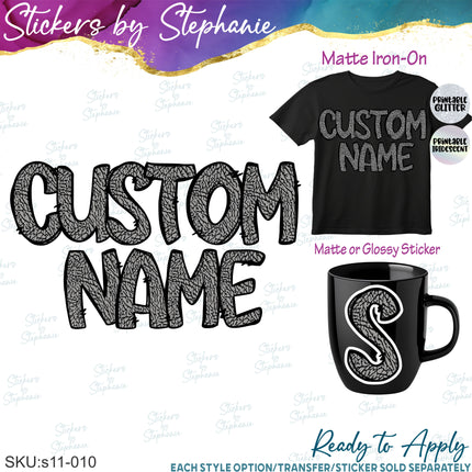(s11-010) Elephant Print Letters Custom Name Text Iron-On Transfer or Sticker