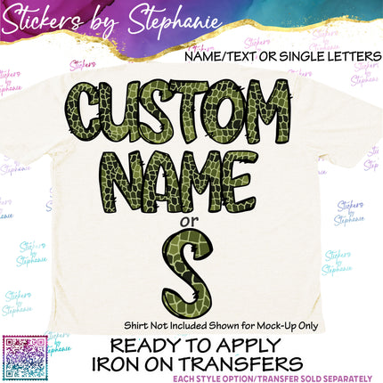 (s11-011) Alligator Crocodile Print Letters Custom Name Text Iron-On Transfer or Sticker