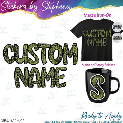 (s11-011) Alligator Crocodile Print Letters Custom Name Text Iron-On Transfer or Sticker