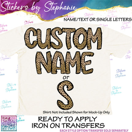 (s11-012) Cheetah Leopard Print Letters Custom Name Text Iron-On Transfer or Sticker