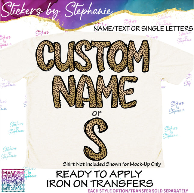 (s11-012) Cheetah Leopard Print Letters Custom Name Text Iron-On Transfer or Sticker