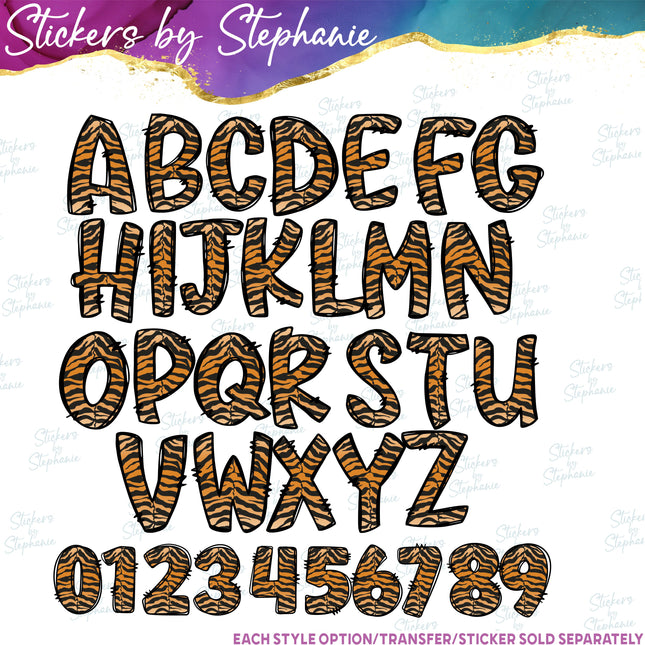(s11-014) Tiger Print Letters Custom Name Text Iron-On Transfer or Sticker