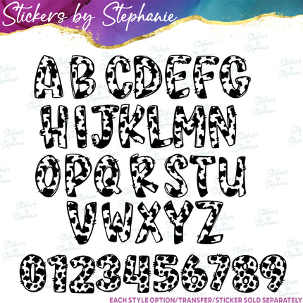 (s11-015) Cow Print Letters Custom Name Text Iron-On Transfer or Sticker