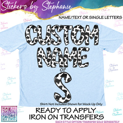 (s11-016) Cow Print Letters Custom Name Text Iron-On Transfer or Sticker