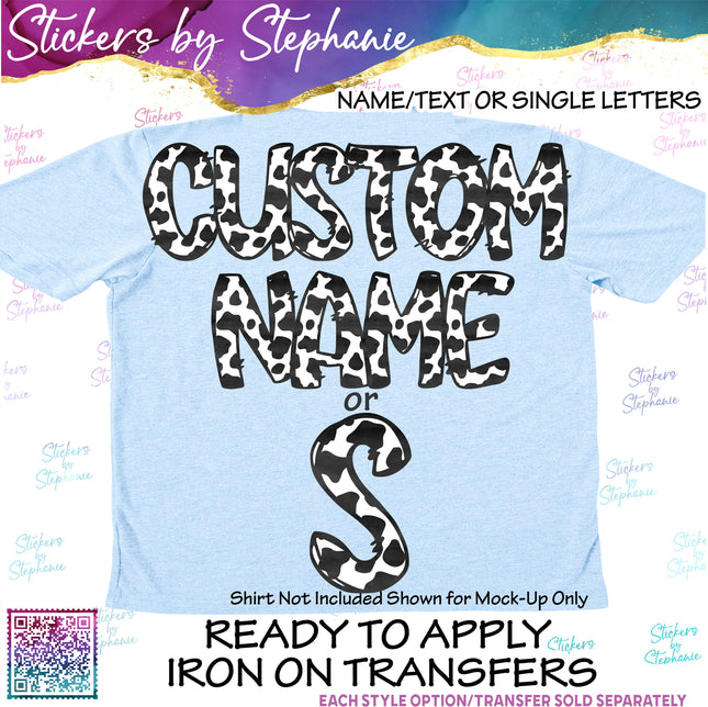 (s11-016) Cow Print Letters Custom Name Text Iron-On Transfer or Sticker