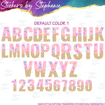 (s11-017) Ice Cream Cone Letters Custom Name Text Iron-On Transfer or Sticker
