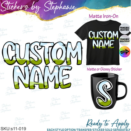 (s11-019) Doodle Letters Custom Name Text Iron-On Transfer or Sticker