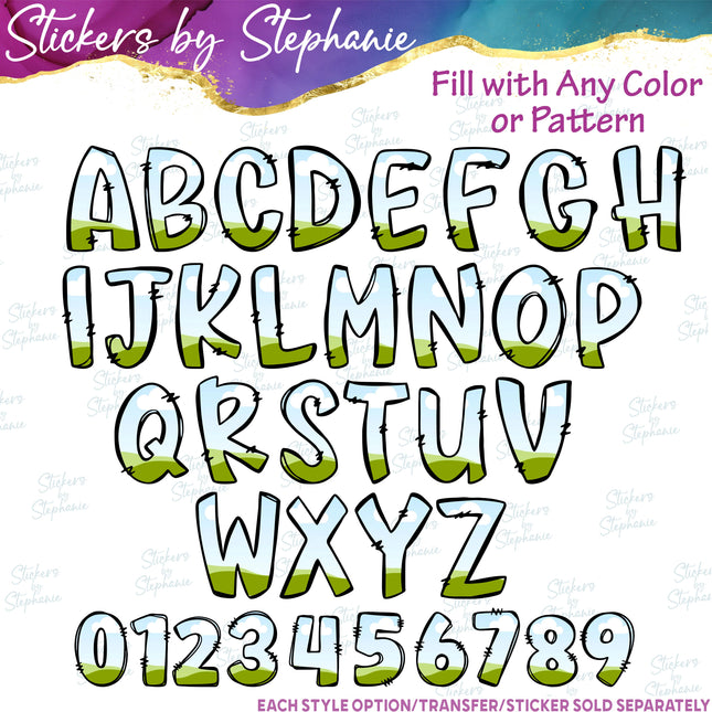 (s11-019) Doodle Letters Custom Name Text Iron-On Transfer or Sticker
