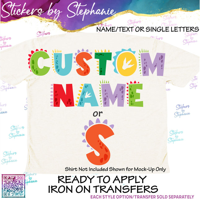 (s11-002) Dinosaur Letters Custom Name Text Iron-On Transfer or Sticker