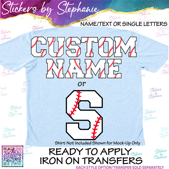 (s11-020) Baseball Letters Custom Name Text Iron-On Transfer or Sticker