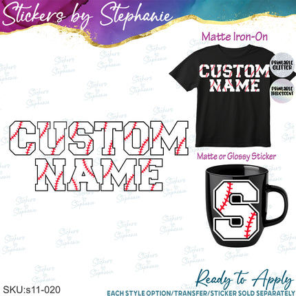(s11-020) Baseball Letters Custom Name Text Iron-On Transfer or Sticker