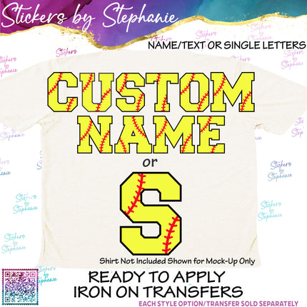 (s11-021) Softball Letters Custom Name Text Iron-On Transfer or Sticker