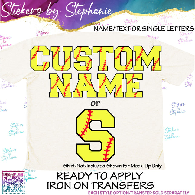 (s11-021) Softball Letters Custom Name Text Iron-On Transfer or Sticker