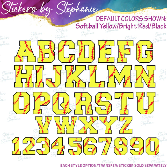 (s11-021) Softball Letters Custom Name Text Iron-On Transfer or Sticker