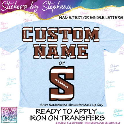(s11-022) Football Letters Custom Name Text Iron-On Transfer or Sticker