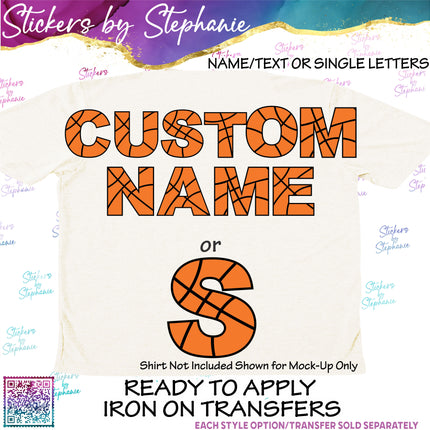 (s11-024) Basketball Letters Custom Name Text Iron-On Transfer or Sticker