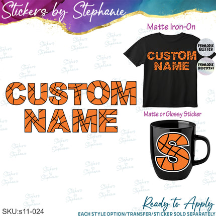(s11-024) Basketball Letters Custom Name Text Iron-On Transfer or Sticker
