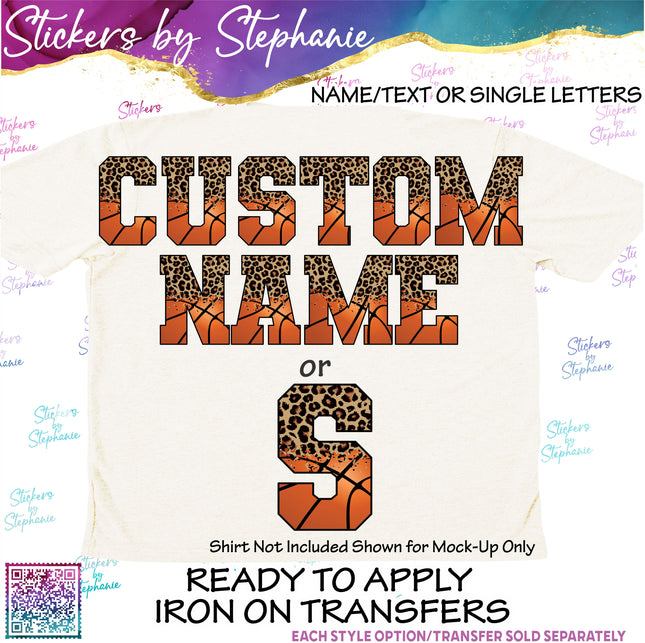 (s11-025) Basketball Leopard Letters Custom Name Text Iron-On Transfer or Sticker