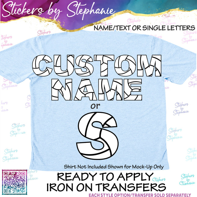 (s11-026) Volleyball Letters Custom Name Text Iron-On Transfer or Sticker