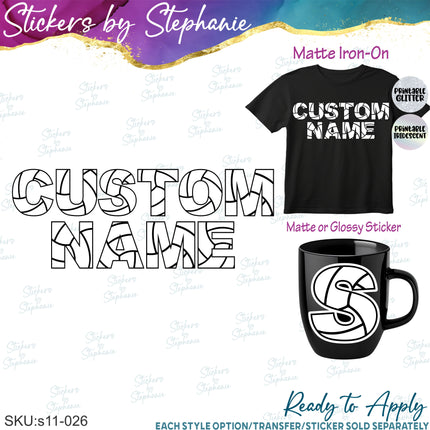 (s11-026) Volleyball Letters Custom Name Text Iron-On Transfer or Sticker