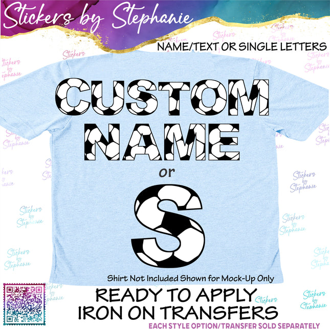 (s11-027) Soccer Ball Letters Custom Name Text Iron-On Transfer or Sticker
