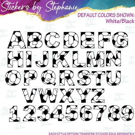(s11-027) Soccer Ball Letters Custom Name Text Iron-On Transfer or Sticker