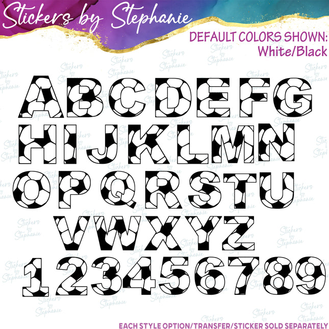 (s11-027) Soccer Ball Letters Custom Name Text Iron-On Transfer or Sticker