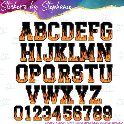 (s11-029) Fire Flames Letters Custom Name Text Iron-On Transfer or Sticker