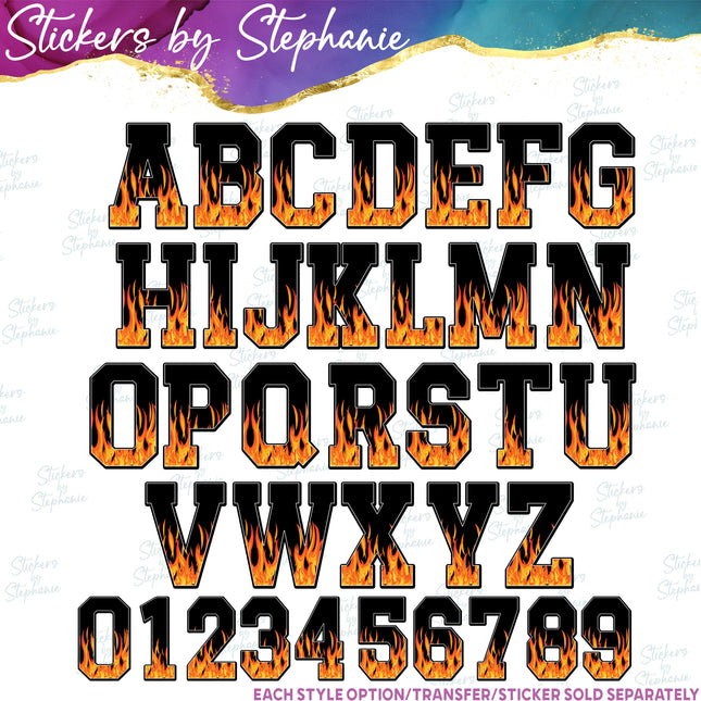 (s11-029) Fire Flames Letters Custom Name Text Iron-On Transfer or Sticker