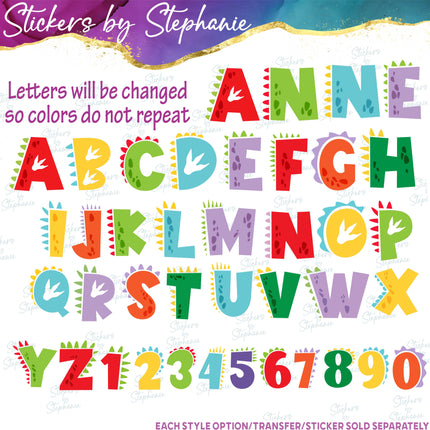 (s11-002) Dinosaur Letters Custom Name Text Iron-On Transfer or Sticker