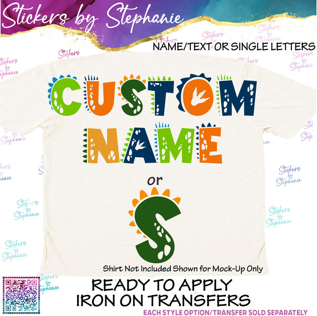 (s11-003) Dinosaur Letters Custom Name Text Iron-On Transfer or Sticker
