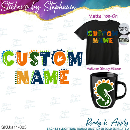 (s11-003) Dinosaur Letters Custom Name Text Iron-On Transfer or Sticker