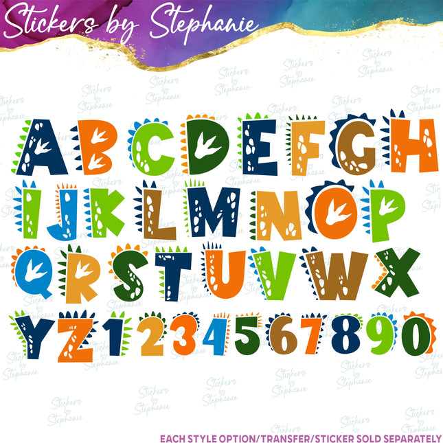 (s11-003) Dinosaur Letters Custom Name Text Iron-On Transfer or Sticker