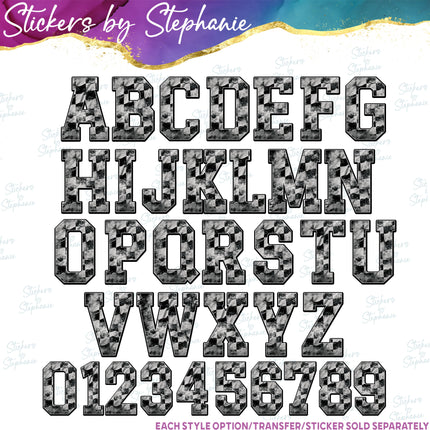 (s11-030) Grunge Checkered Race Flag Letters Custom Name Text Iron-On Transfer or Sticker