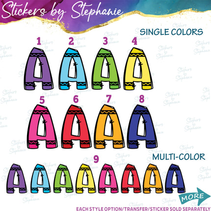 (s11-032) Crayon Letters Custom Name Text Iron-On Transfer or Sticker