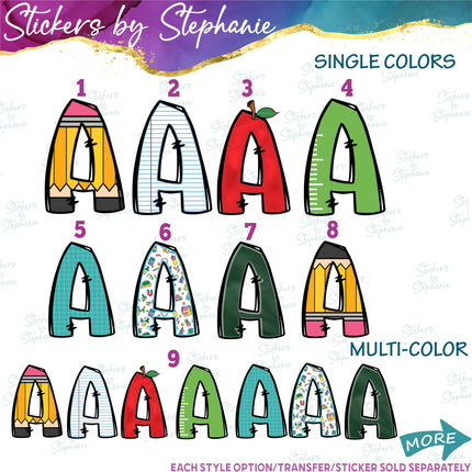 (s11-033) School Supplies Teacher Student Letters Custom Name Text Iron-On Transfer or Sticker