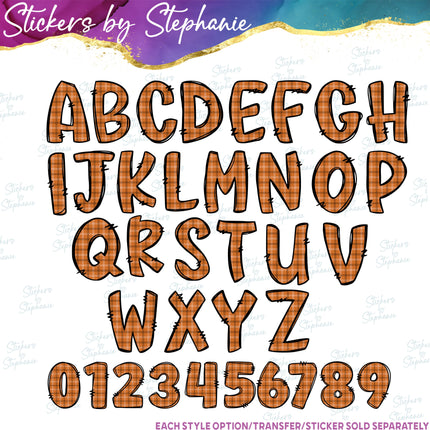 (s11-034) Orange Fall Plaid Letters Custom Name Text Iron-On Transfer or Sticker
