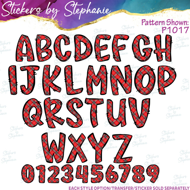 (s11-036) Red Gold Black Plaid Letters Custom Name Text Iron-On Transfer or Sticker
