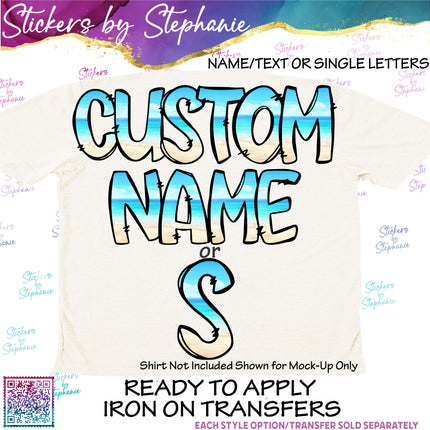 (s11-037) Beach Ocean Letters Custom Name Text Iron-On Transfer or Sticker