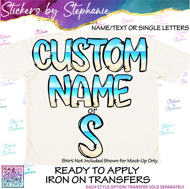 (s11-037) Beach Ocean Letters Custom Name Text Iron-On Transfer or Sticker