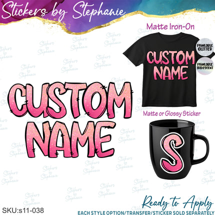(s11-038) Pink Gold Bokeh Letters Custom Name Text Iron-On Transfer or Sticker