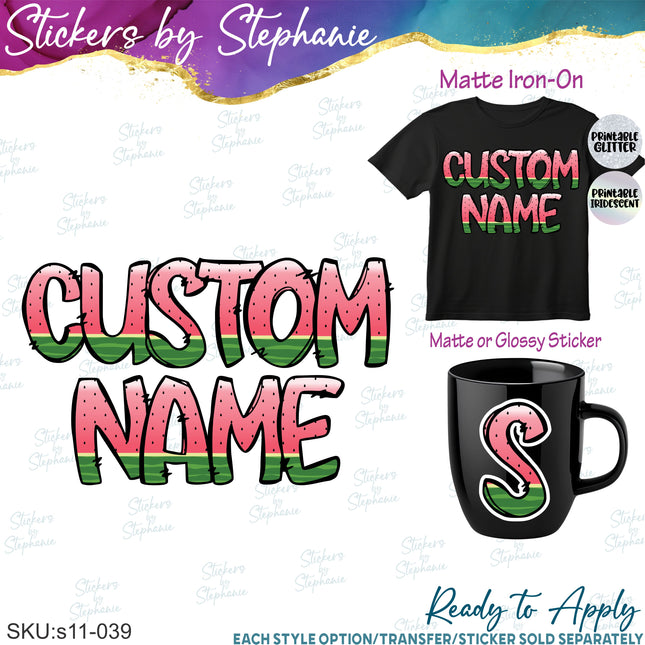 (s11-039) Pink Watermelon Letters Custom Name Text Iron-On Transfer or Sticker