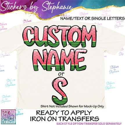 (s11-039) Pink Watermelon Letters Custom Name Text Iron-On Transfer or Sticker