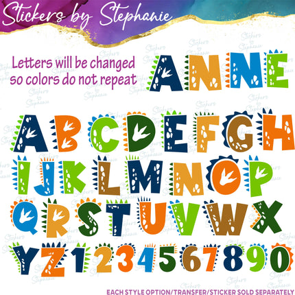 (s11-003) Dinosaur Letters Custom Name Text Iron-On Transfer or Sticker