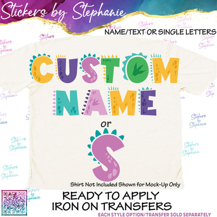 (s11-004) Dinosaur Letters Custom Name Text Iron-On Transfer or Sticker