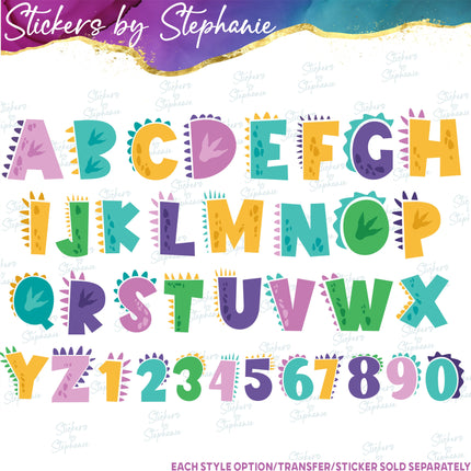 (s11-004) Dinosaur Letters Custom Name Text Iron-On Transfer or Sticker