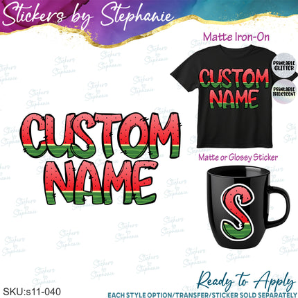 (s11-040) Red Watermelon Letters Custom Name Text Iron-On Transfer or Sticker
