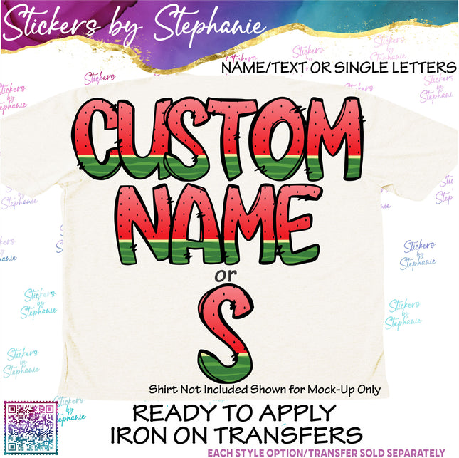 (s11-040) Red Watermelon Letters Custom Name Text Iron-On Transfer or Sticker